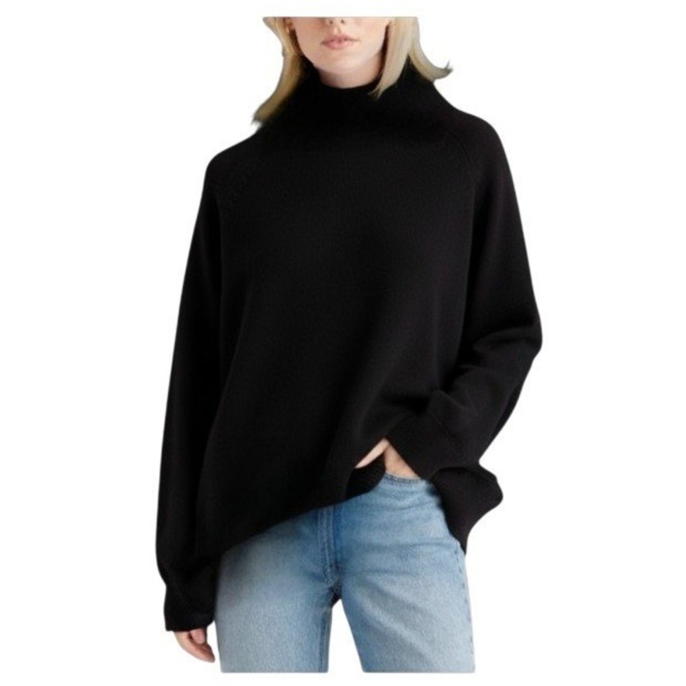Quince Womens S NWOT Cashmere Funnel Neck Sweater Black Quiet Lux Relaxed Lagen
